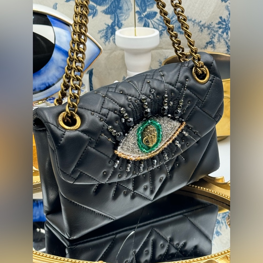 🆕 KURT GEIGER LONDON 🧿NWOT Leather Mini Kensington Rhinestone Eye Crossbody - Picture 6 of 15